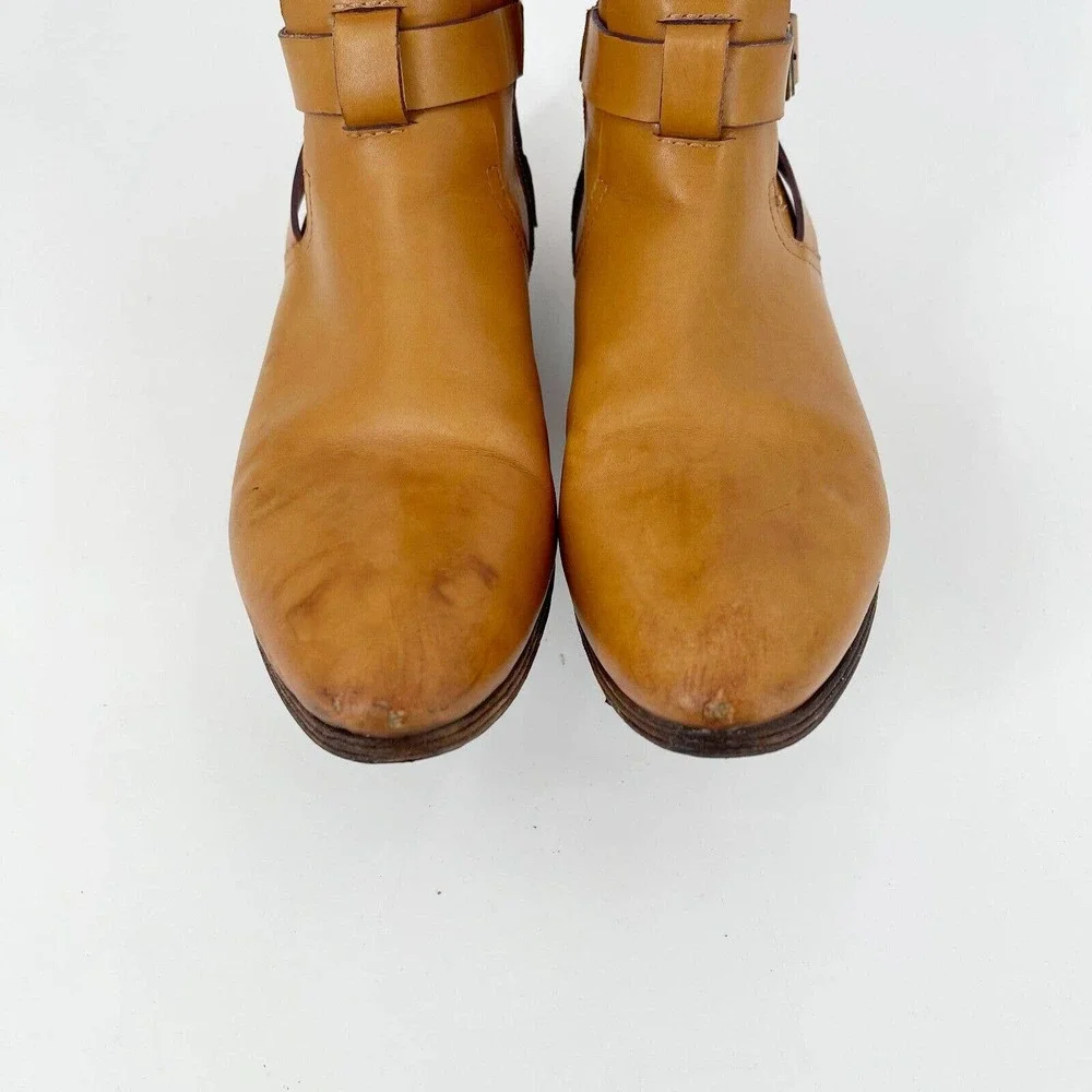 Etro‎ Leather Knee High Riding Boots US8 EU38 Camel Brown Buckle Strap Side Zip